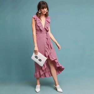 Misa Stella Gingham Wrap Dress in Red Size Small